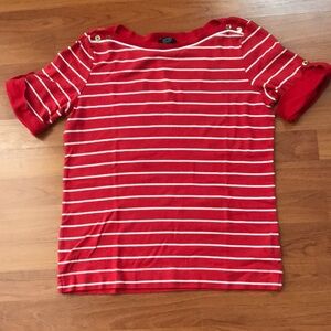 Jones New York red striped shirt sleeve top